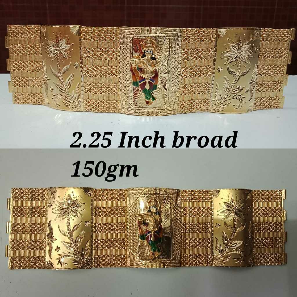22KT Gold Handmade Krishna Design Broad Gents Bracelet
