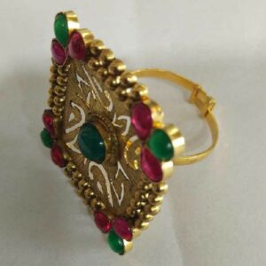 22KT Gold Antique Colorful Square Design Ladies Ring