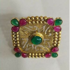 22KT Gold Antique Colorful Square Design Ladies Ring