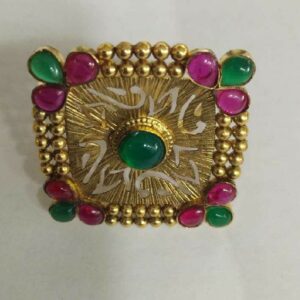 22KT Gold Antique Colorful Square Design Ladies Ring