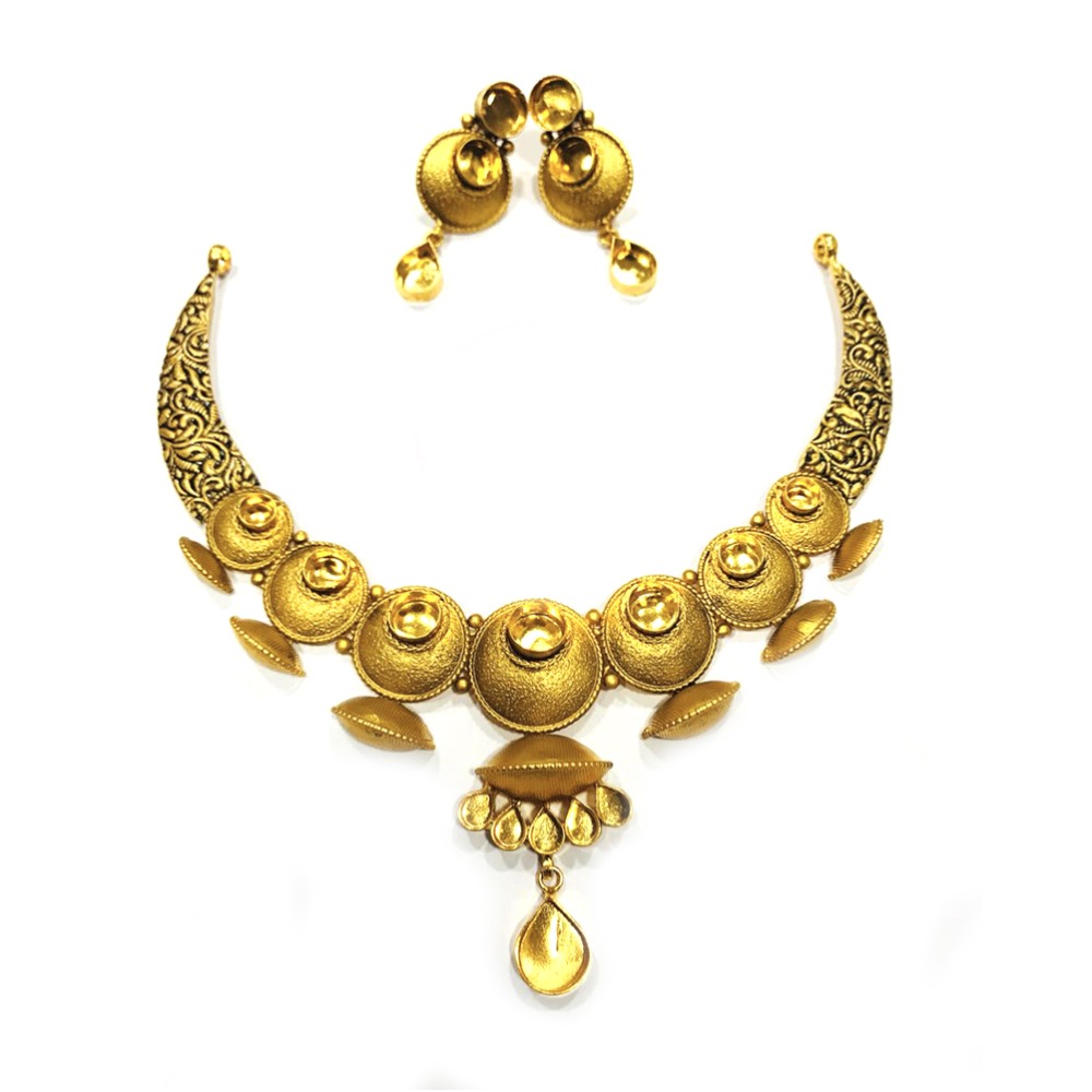 916 Gold Indian Rabarighat Necklace Set