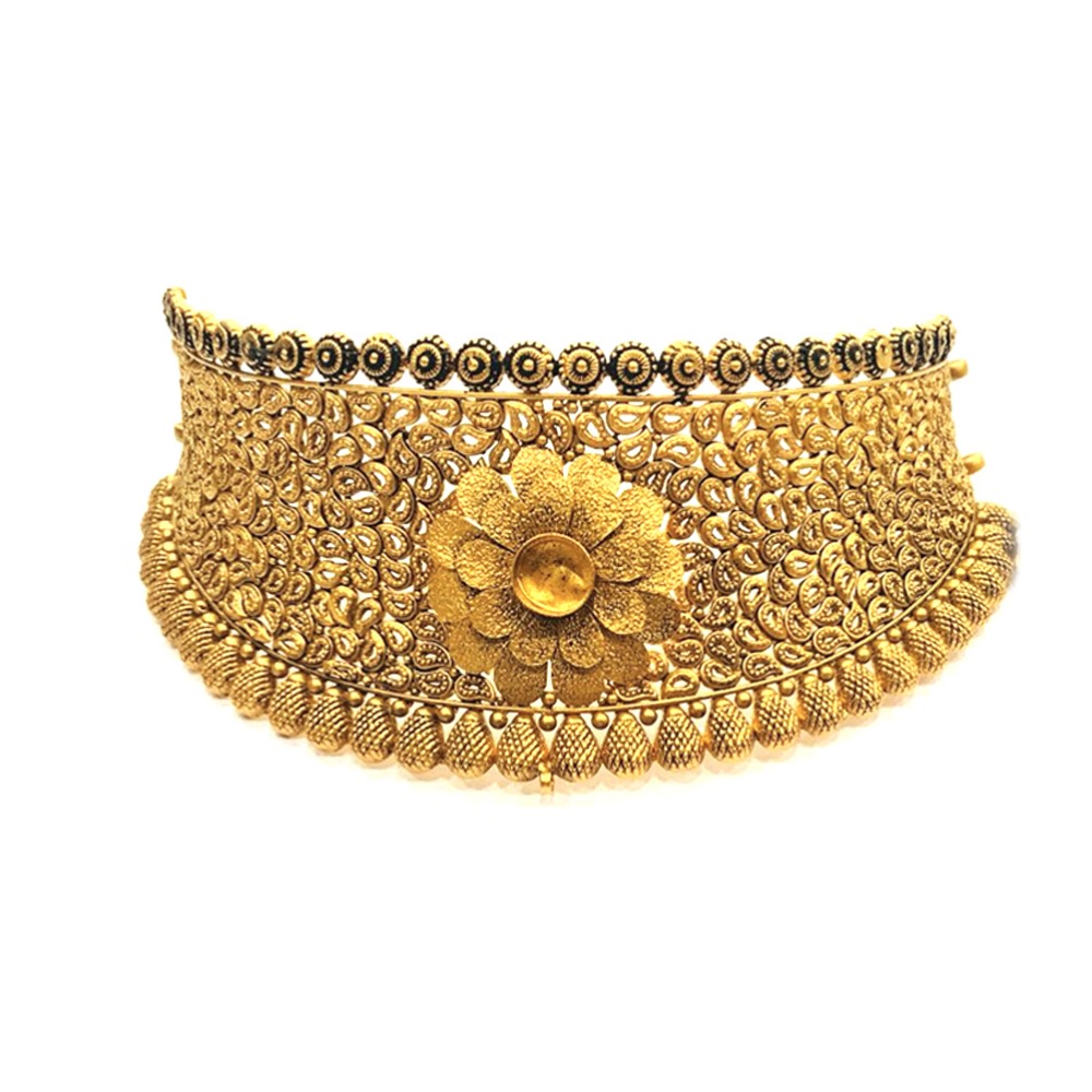 22KT Gold Antique Flower Design Bridal Choker Necklace