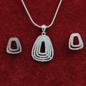 925 Sterling Silver Square Lining Chain Pendant Set