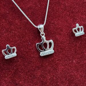 925 Sterling Silver Crown Design Pendant Set