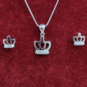 925 Sterling Silver Crown Design Pendant Set