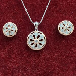 925 Sterling Silver Round Design Pendant Set