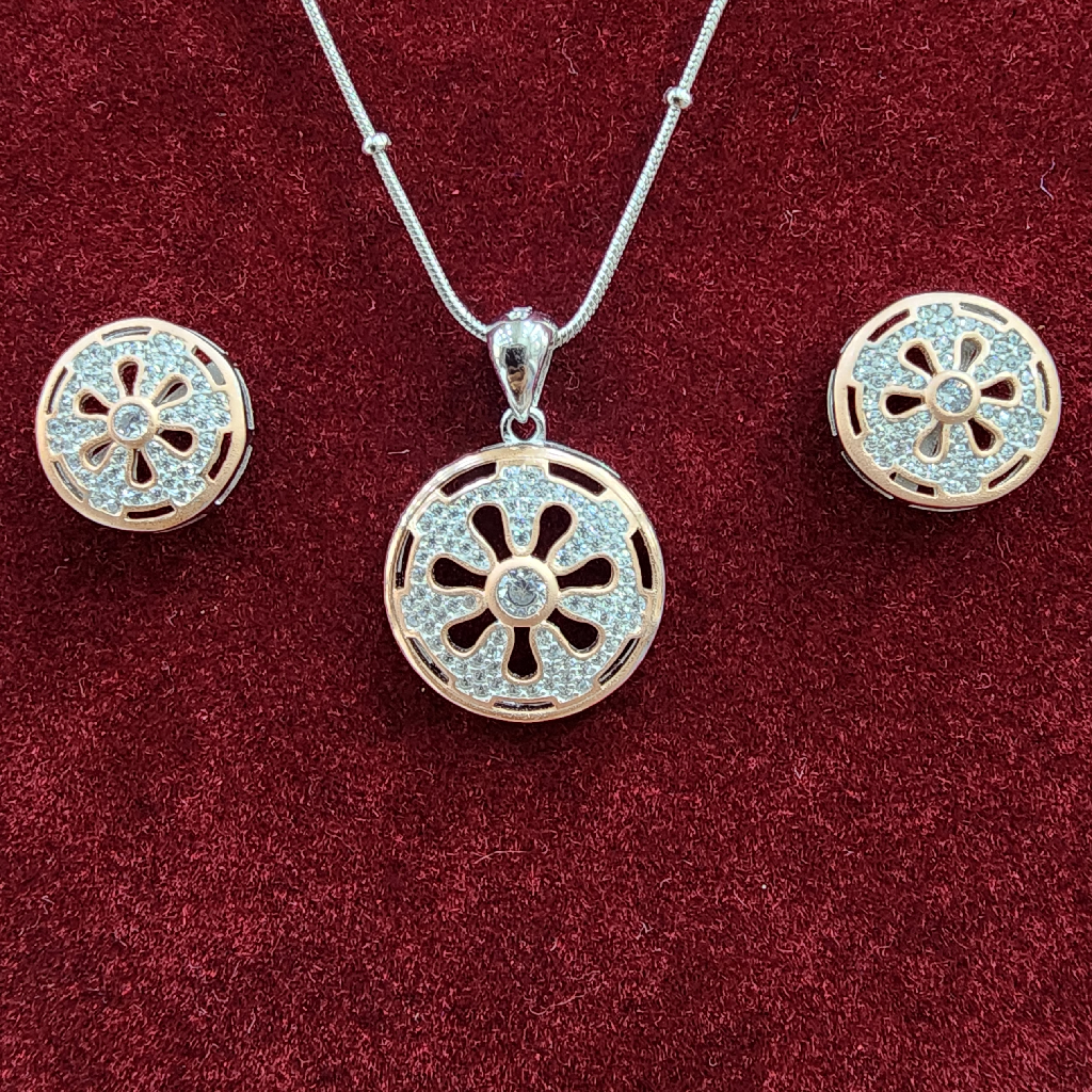 925 Sterling Silver Round Design Pendant Set