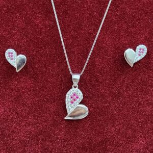 925 Sterling Silver Heart Shape Chain Pendant Set