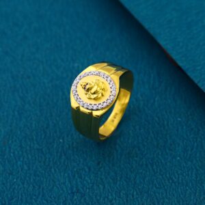 22k 916 Ganpati Design Premium Diamond Gold Ring For Mens