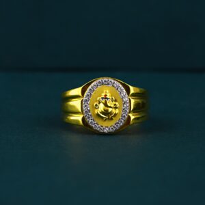 22k 916 Ganpati Design Premium Diamond Gold Ring For Mens