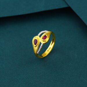 22k Gold CZ Pink Stone Ladies Ring