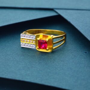 22k 916 Pink Stone Premium Gold Ring For Mens