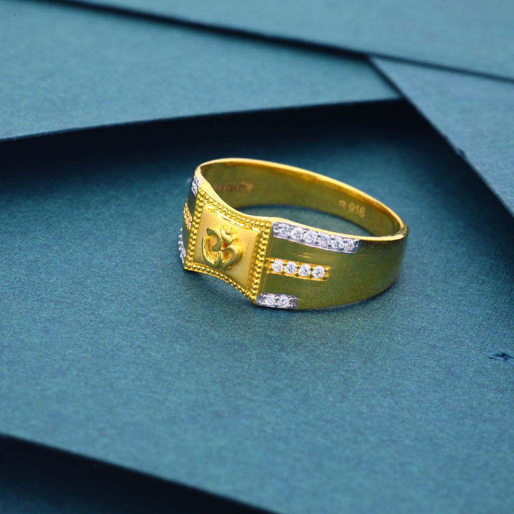 22k gold Om Design Regular Wear Diamond Ring For Mens