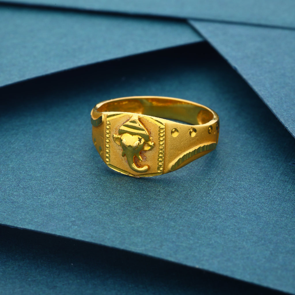 22k Gold Ganesh Design Plain Ring For Men's