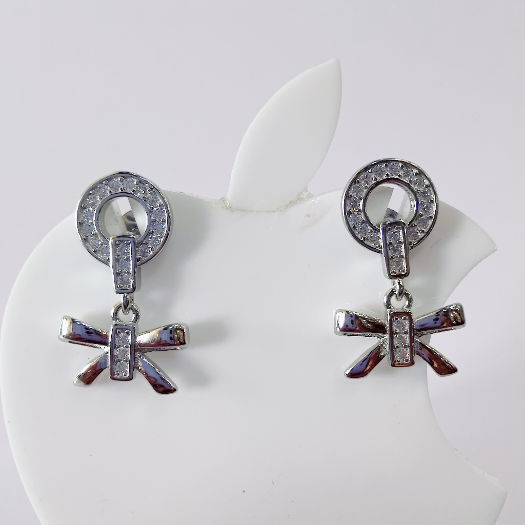 925 Sterling Silver Bow Design Hanging Earrings