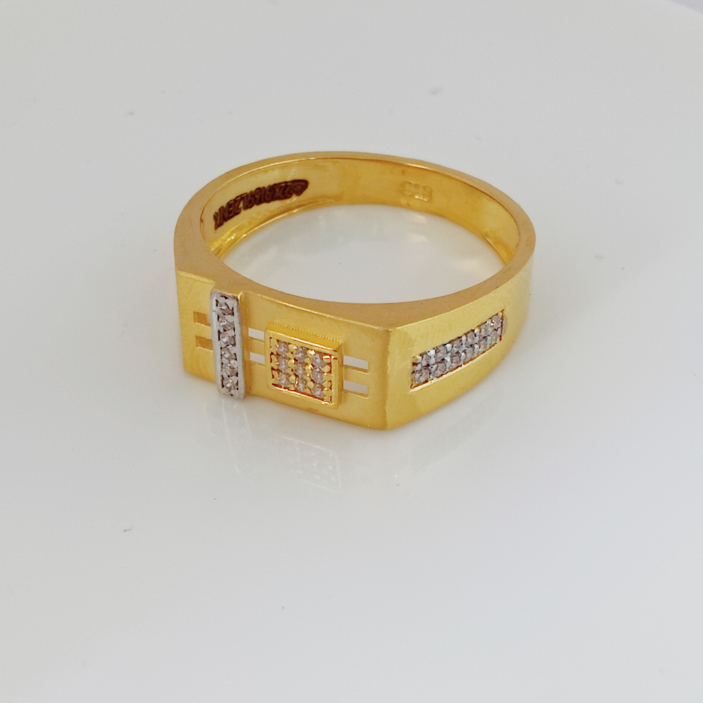 22k Gold Diamond Square Gents Ring
