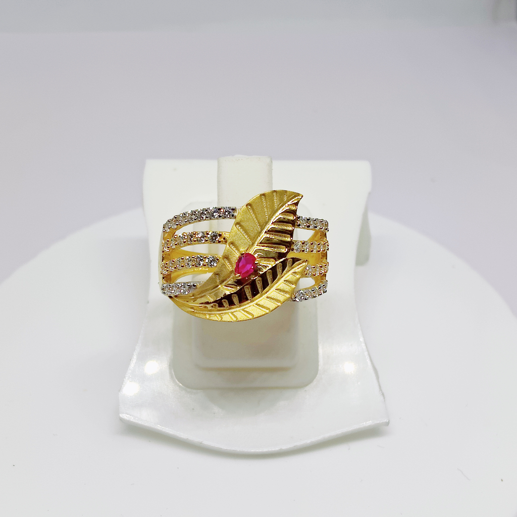 22k Gold Exclusive Red Stone Leaf Design Ring