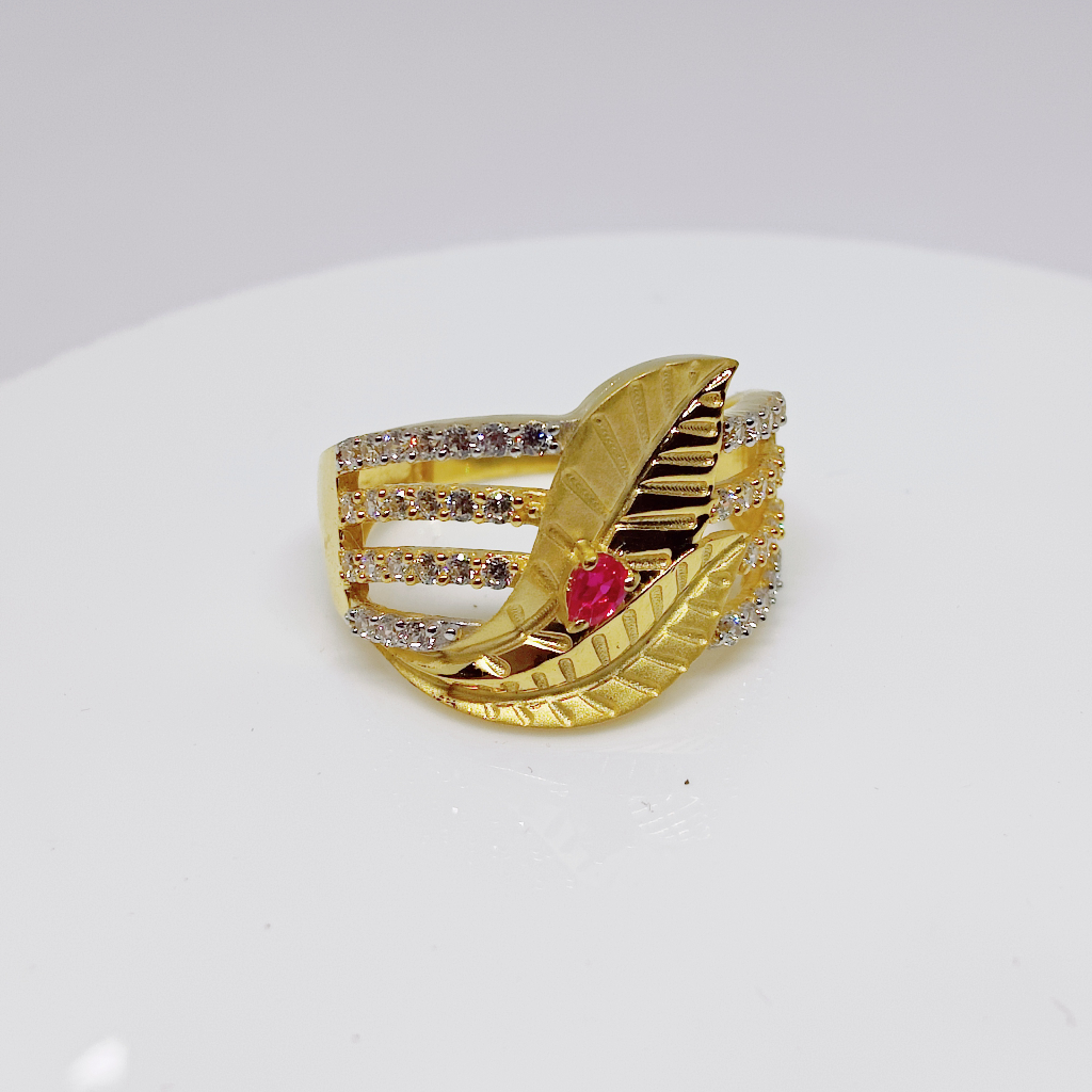 22k Gold Exclusive Red Stone Leaf Design Ring