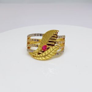 22k Gold Exclusive Red Stone Leaf Design Ring