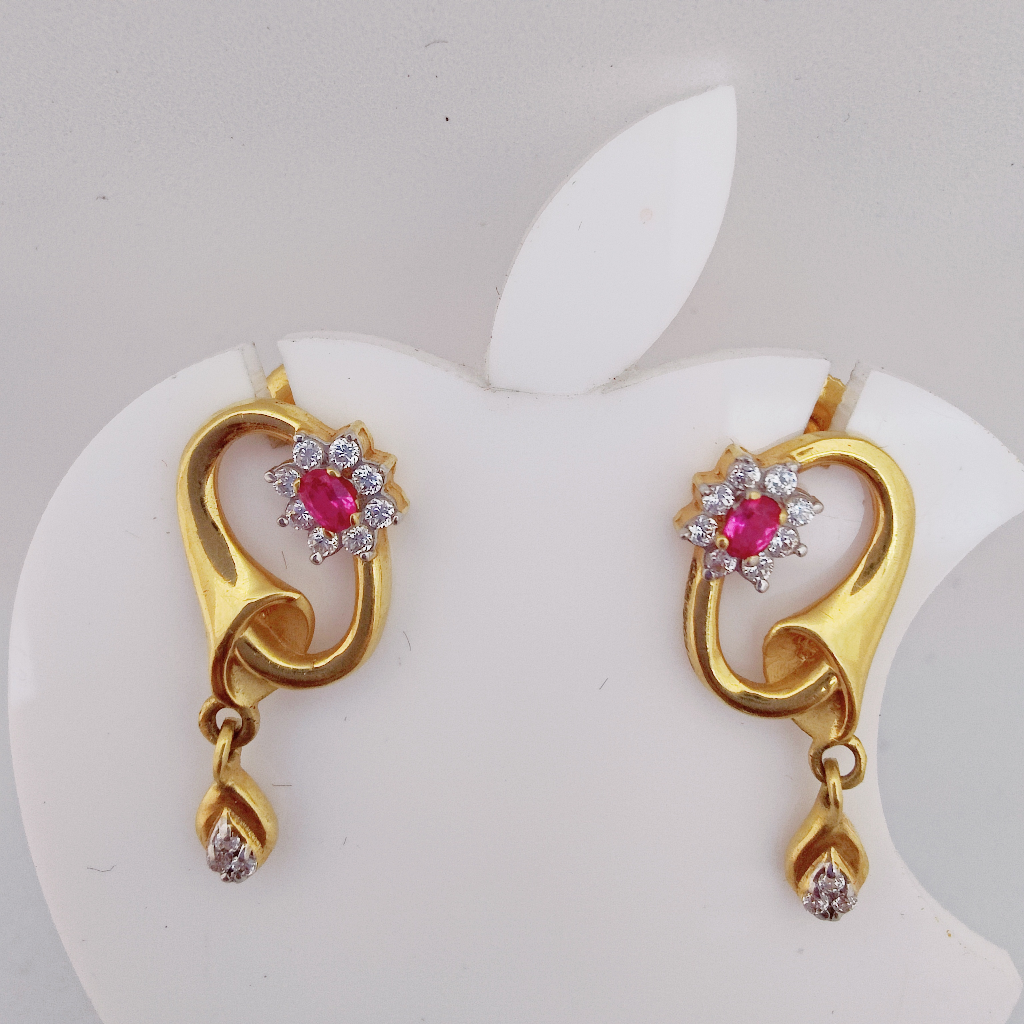 22k Gold Exclusive Queen Colour Stone Hanging Earring - Image 2
