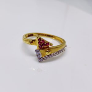 22K Gold Red And White Diamond Semi Cross Ladies Ring
