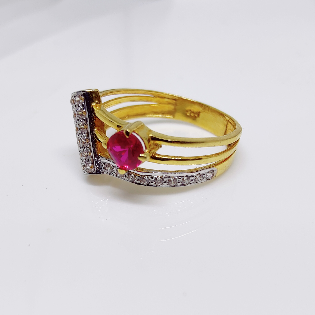 22k gold unique Red Stone round shape stone ladies ring - Image 3