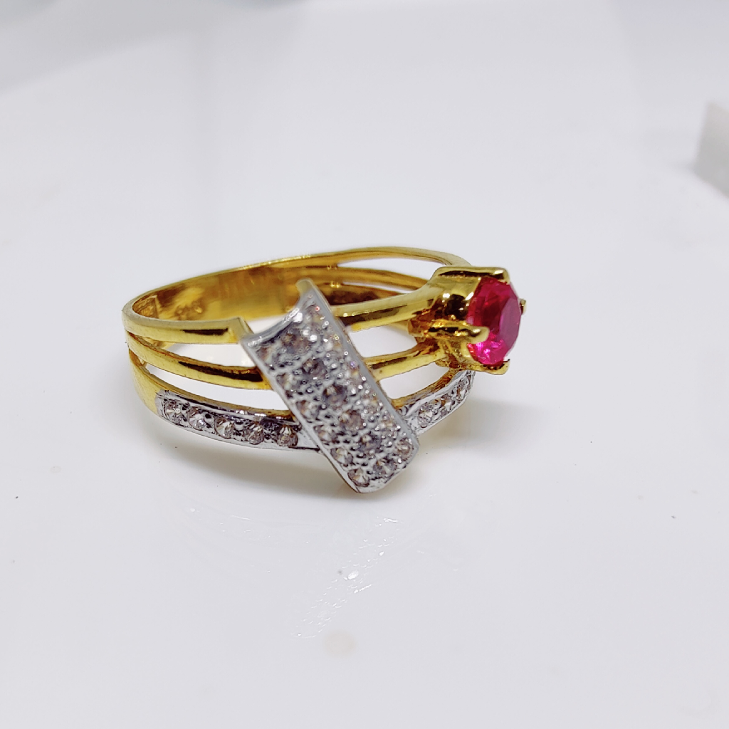 22k gold unique Red Stone round shape stone ladies ring - Image 2