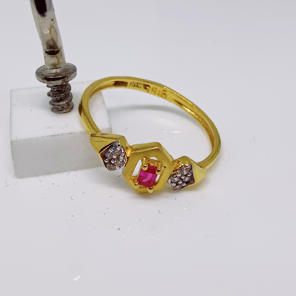 22k gold Elegant red color stone ladies CZ ring