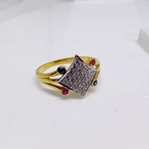916 Gold Square Multi Colour Ladies Ring