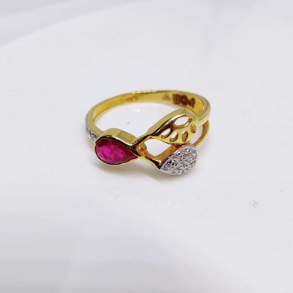 22K Gold Red Stone Diamond Ladies Ring