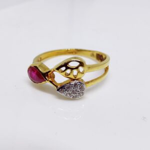 22K Gold Red Stone Diamond Ladies Ring