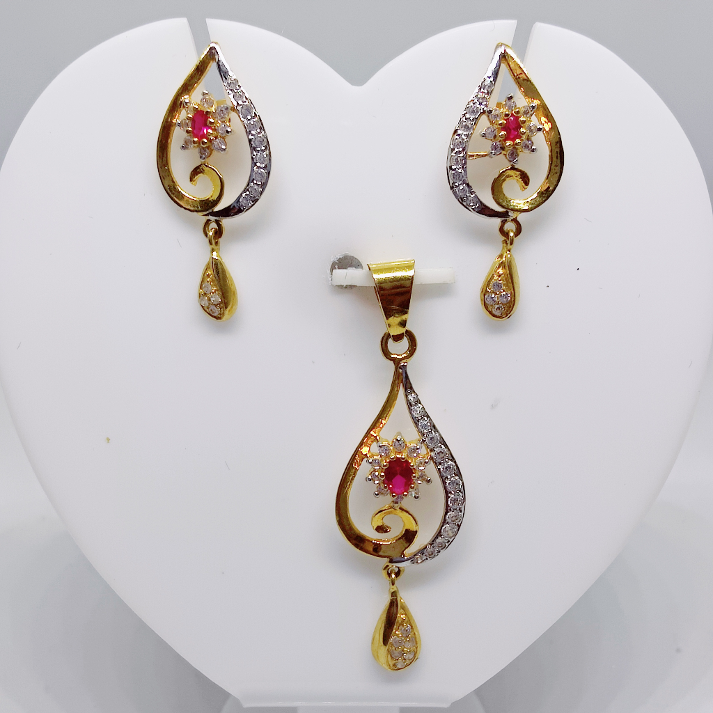 20k gold red stone dimond pendant set - Image 2