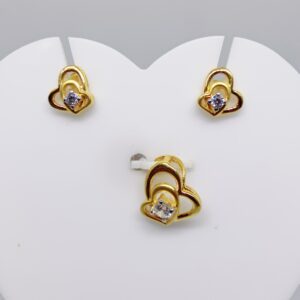 22k Gold Heart Shape Single Stone Pendant Set