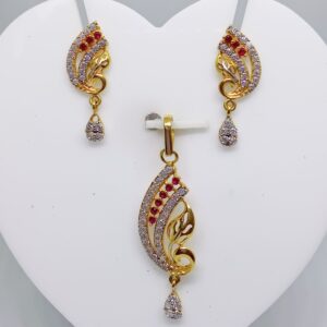 22k gold fancy pink color CZ pendant set
