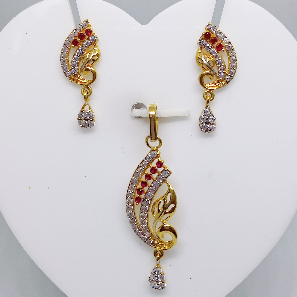 22k gold fancy pink color CZ pendant set