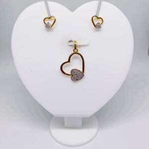 18k gold Double heart shape CZ pendant set