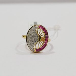 22k Gold Read And Cz Stone Oval Shape Ladies Ring