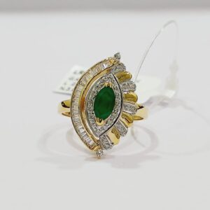 22k gold green colour stone marquise shape cz ladies ring