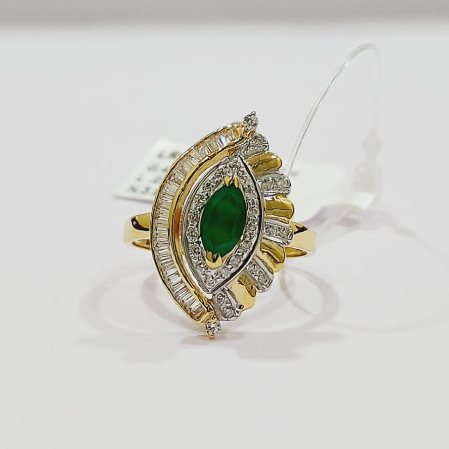 22k gold green colour stone marquise shape cz ladies ring