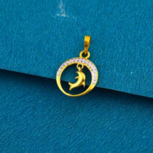 20k gold fish hanging round shape diamond pendant