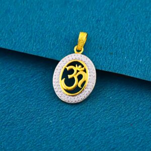 22k gold om diamond Border pendant