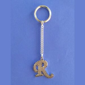 silver R initial Letter Alphabet keychain