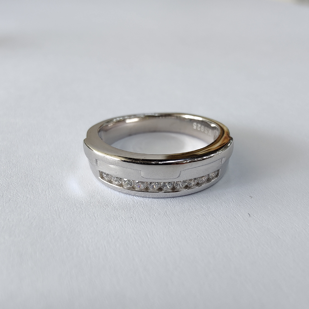 925 sterling silver ladies and gents ring diamond line