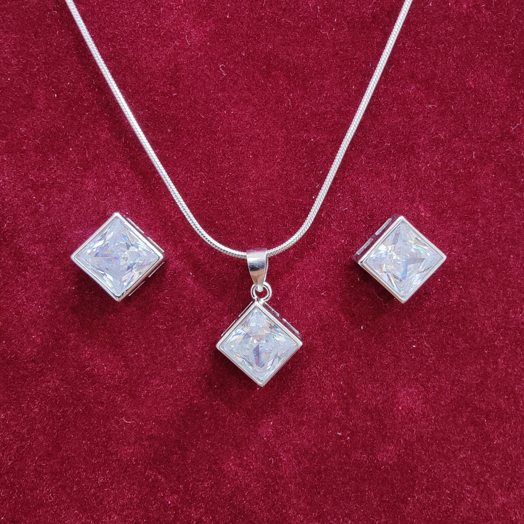 925 silver square shape chain pendant set