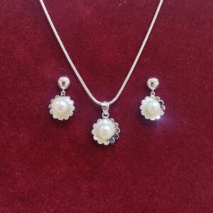 925 silver flower design chain pearl pendant set