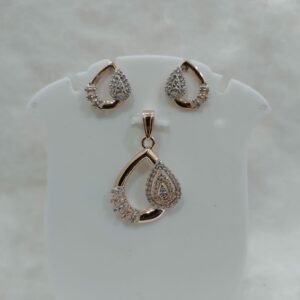 18k gold cz petals shape pendant set
