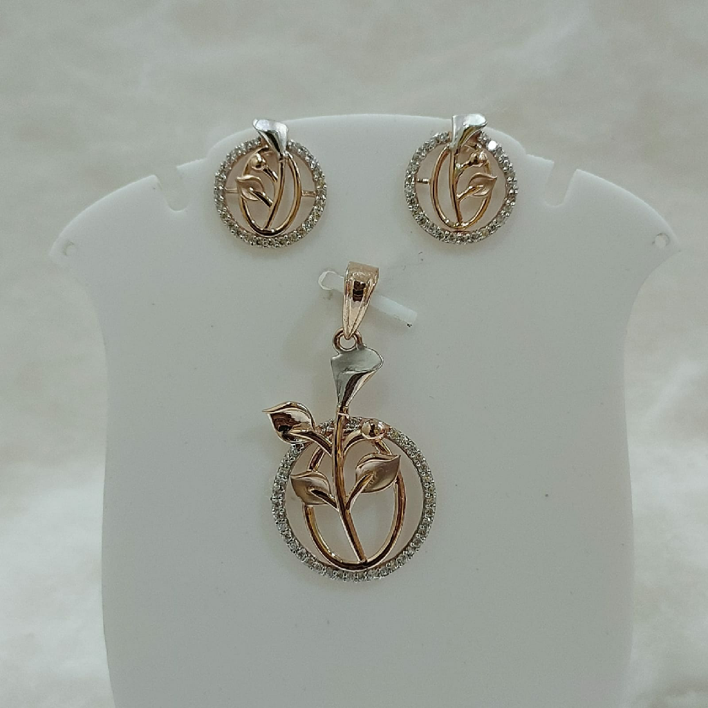 18k roze gold cz lily flower design pendant set