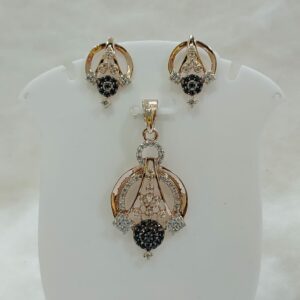 18k gold rose gold cz black stone pendant set