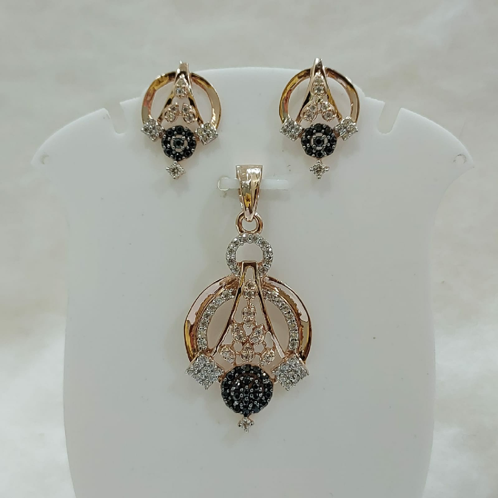 18k gold rose gold cz black stone pendant set