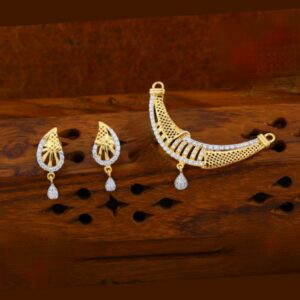 916 gold cz chex shape design mangalsutra pendant set